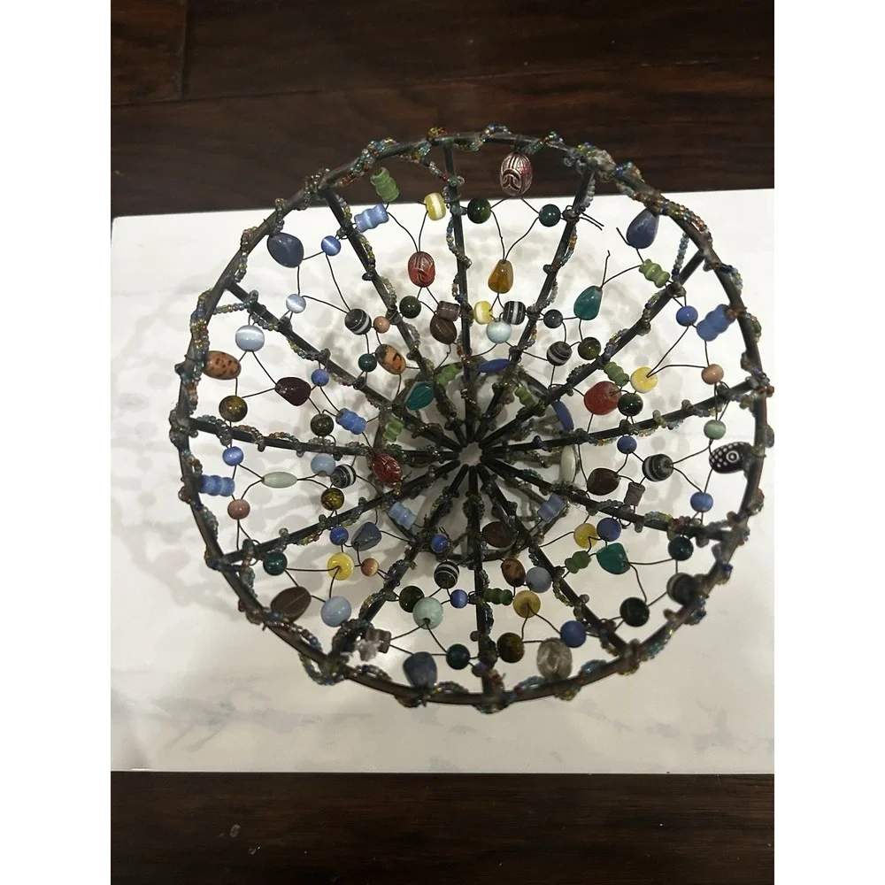 VTG Unique Beaded Wire Basket Boho Decor Shelf